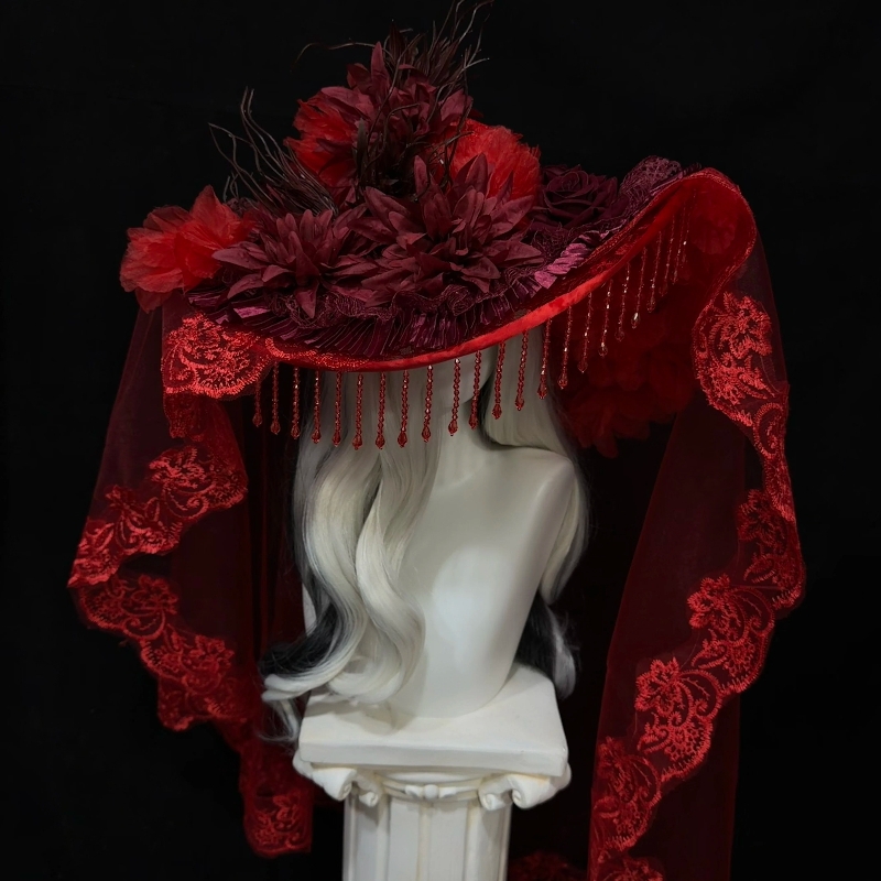 Chapeau de veuve rouge pour fe - Women'S Victorian Era Accessories avis et prix